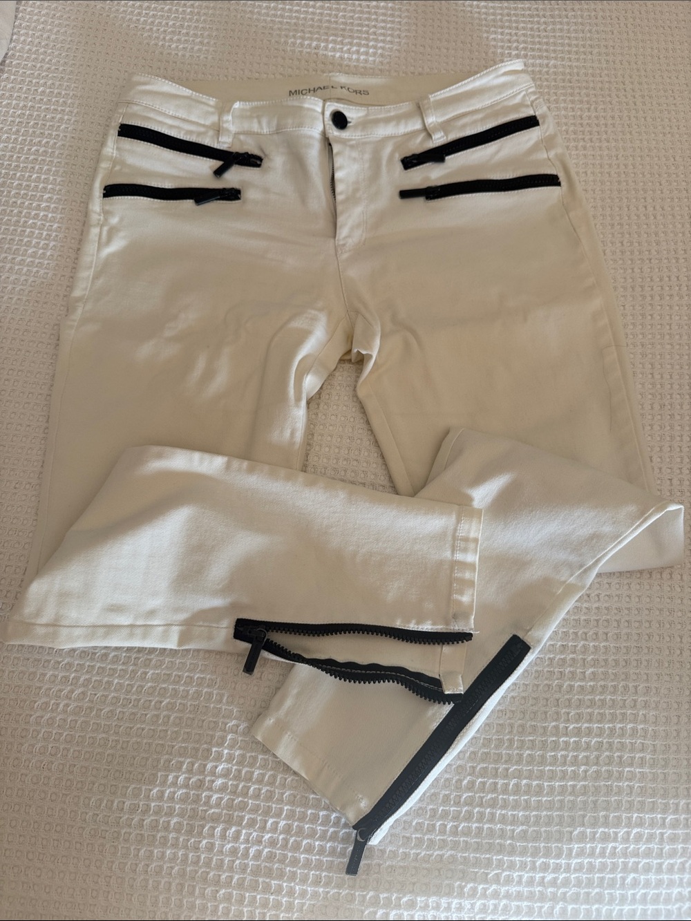 Michael Kors White Pants with Black Zip Details